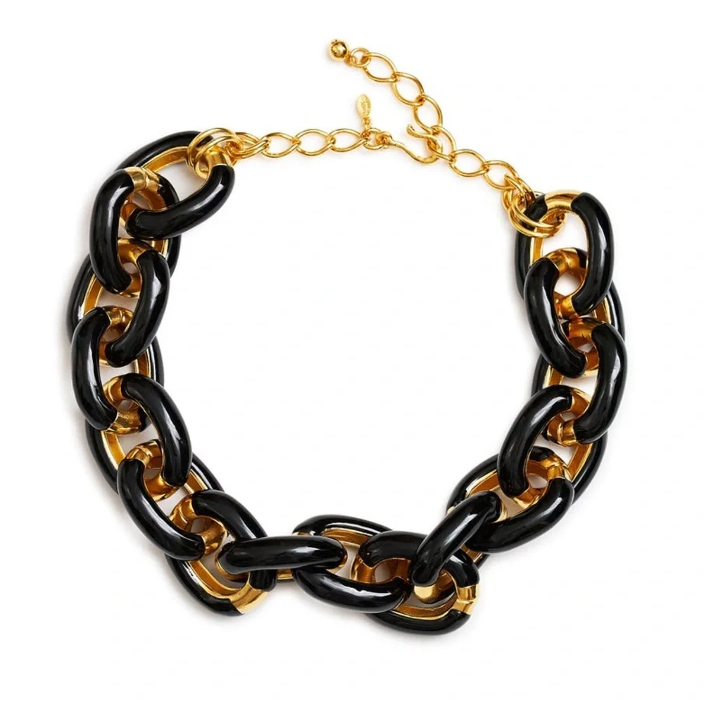 KJL black and gold Enamel chunky link chain